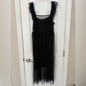NWT Anthropologie Maeve Dress | Sheer Black Ruffle with Slip | Size S